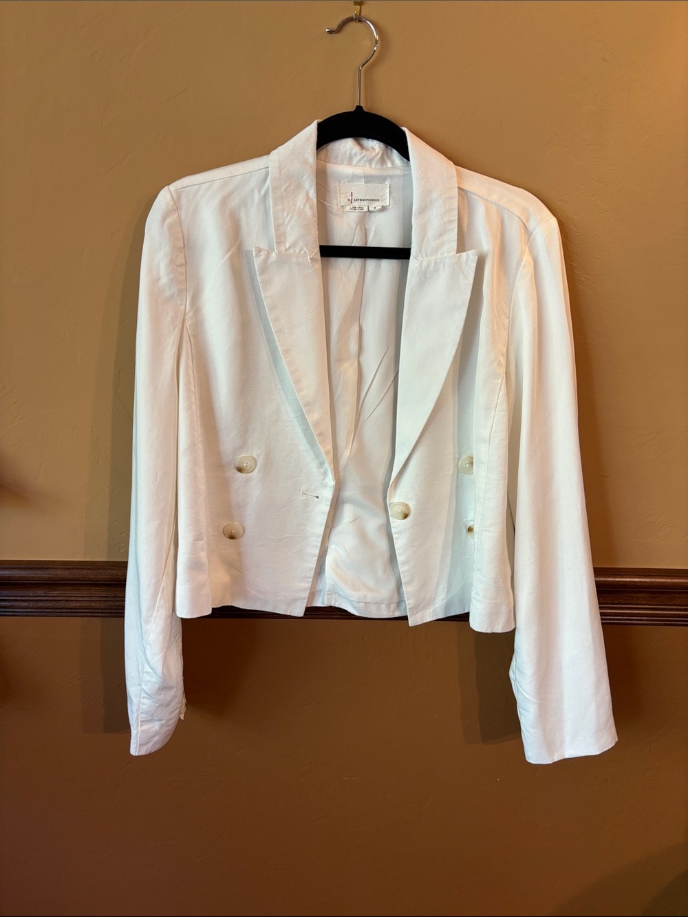Anthropologie White Cropped Blazer Structured Tailored